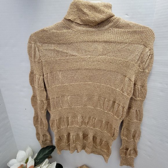 Vintage Jeri Jo New York Gold Metal thread Knit Top Long Maxi Skirt Hong Kong M - Picture 2 of 14